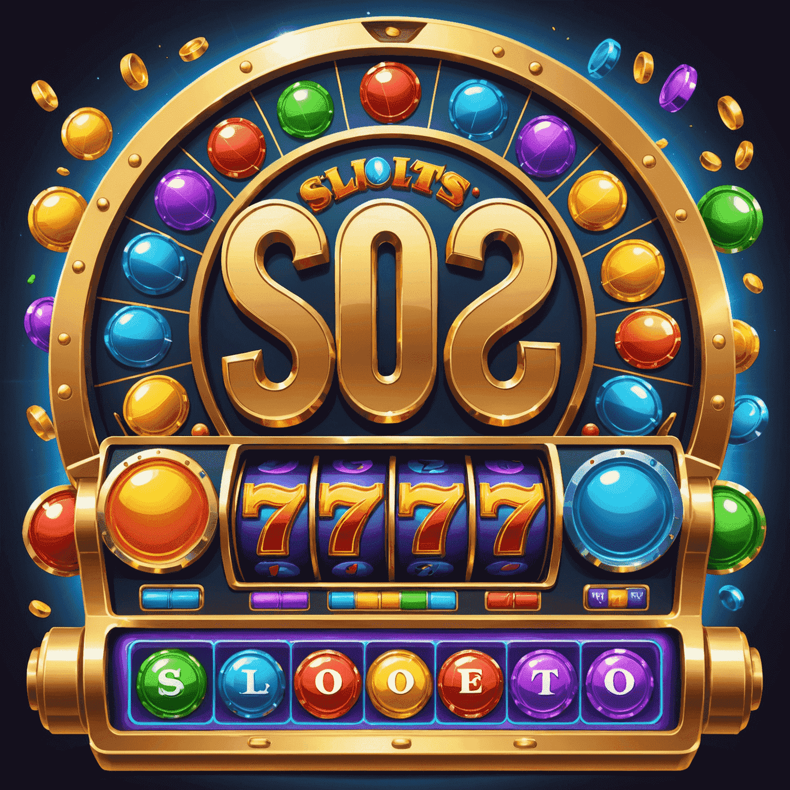 Illustration of slot machine reels with free spin symbols, vibrant colors, and outlined style