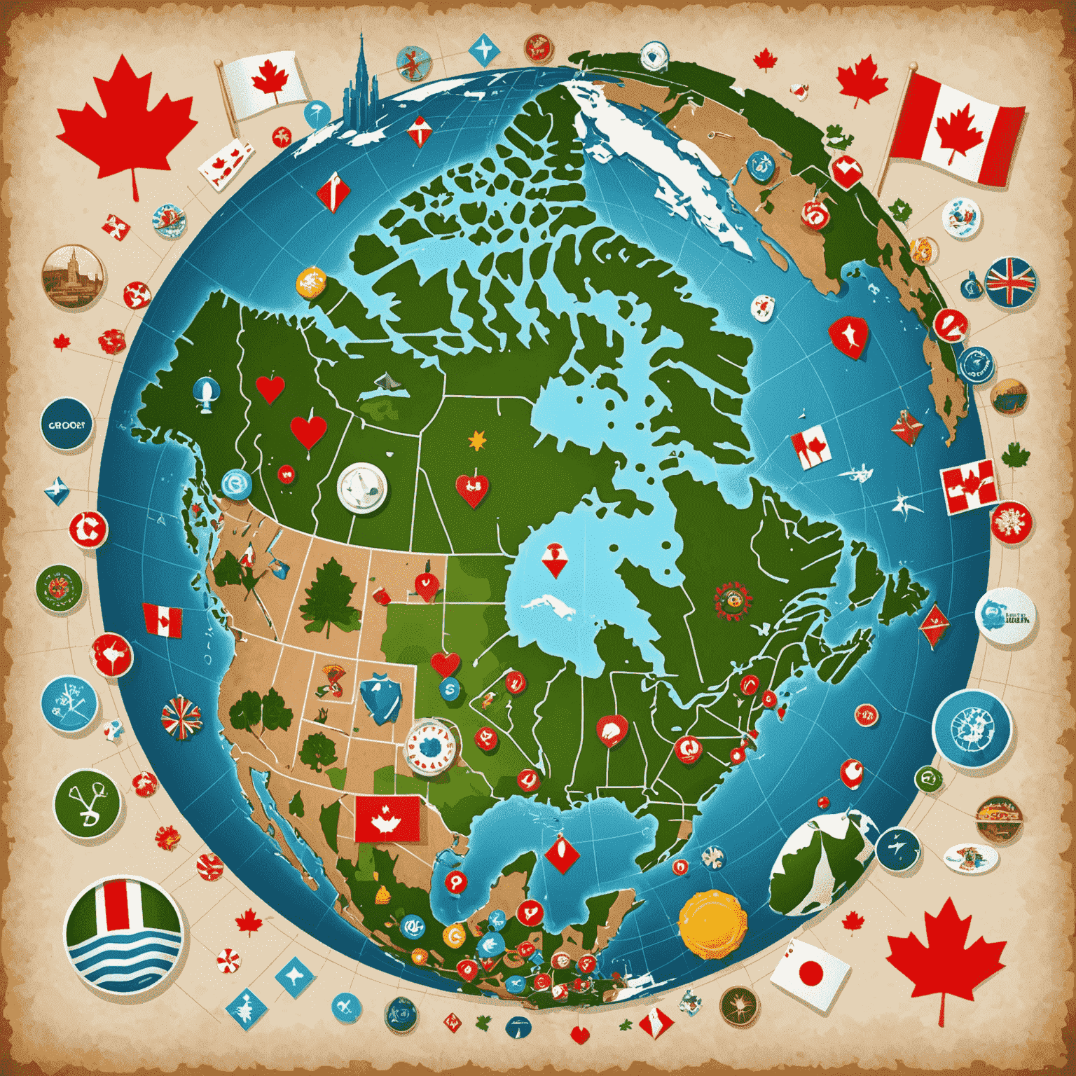 A map of Canada with social casino gaming icons and connecting lines spreading across the globe, illustrating the country's influence on the industry
