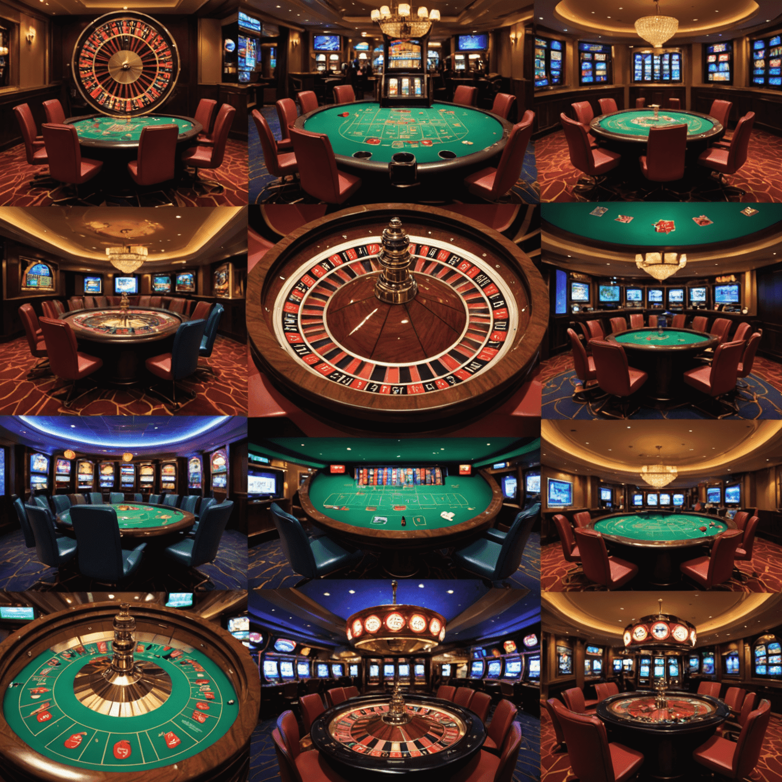 Collage of 5 popular social casino game interfaces, each with unique themes and vibrant colors, showcasing slot machines, poker tables, and roulette wheels