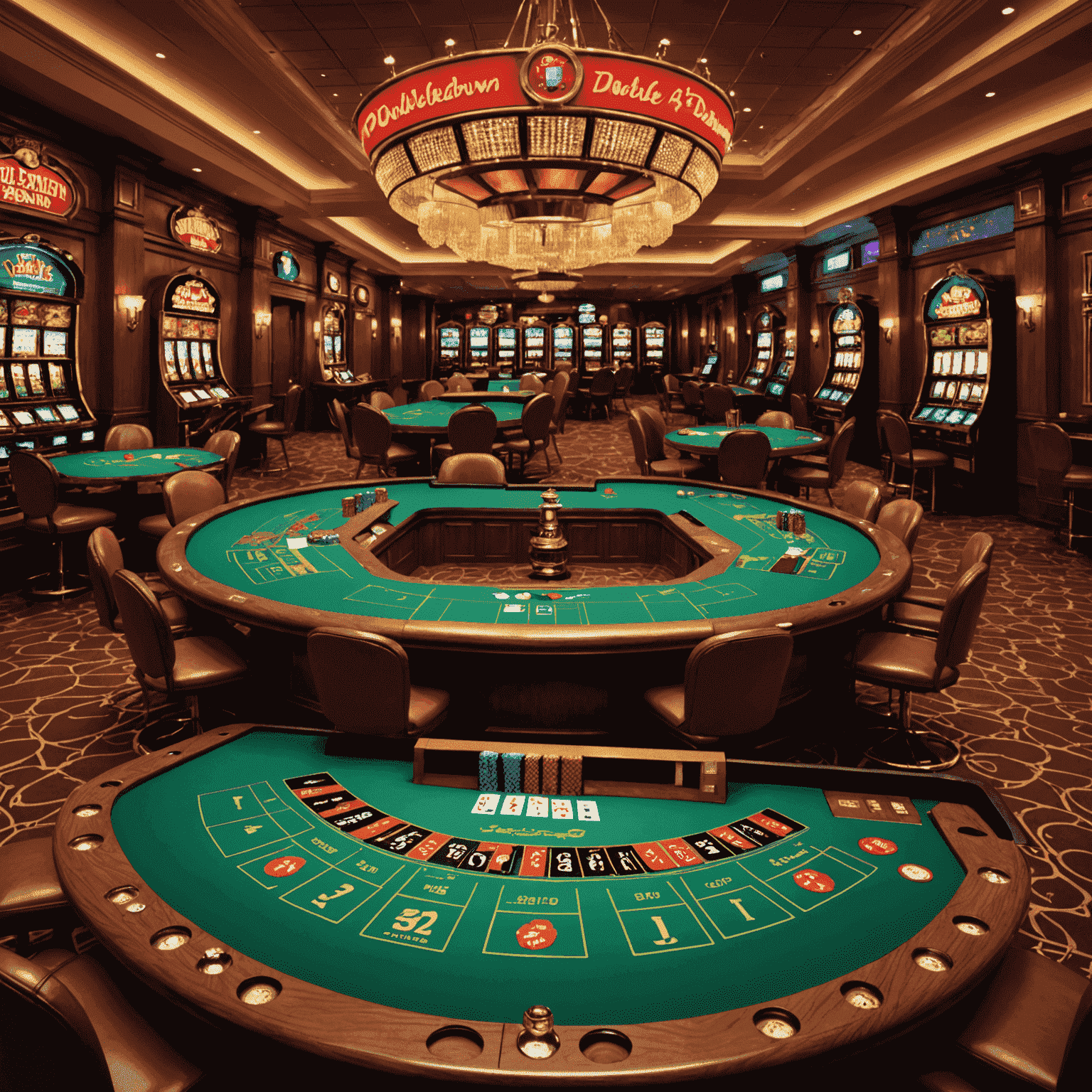DoubleDown Casino interface showcasing various casino games including poker, blackjack, and roulette