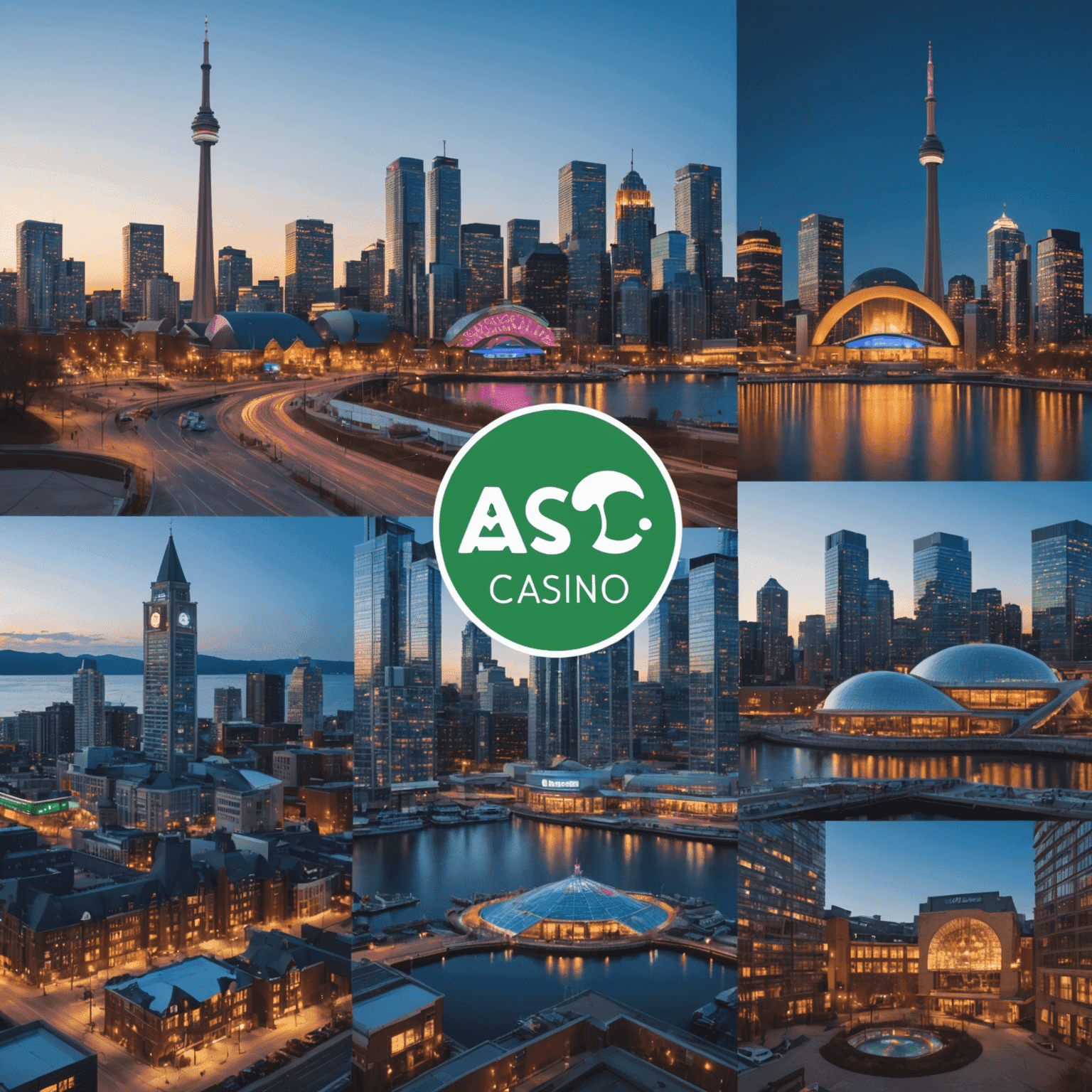 A collage of Canadian tech hubs like Toronto, Vancouver, and Montreal with social casino gaming company logos overlaid