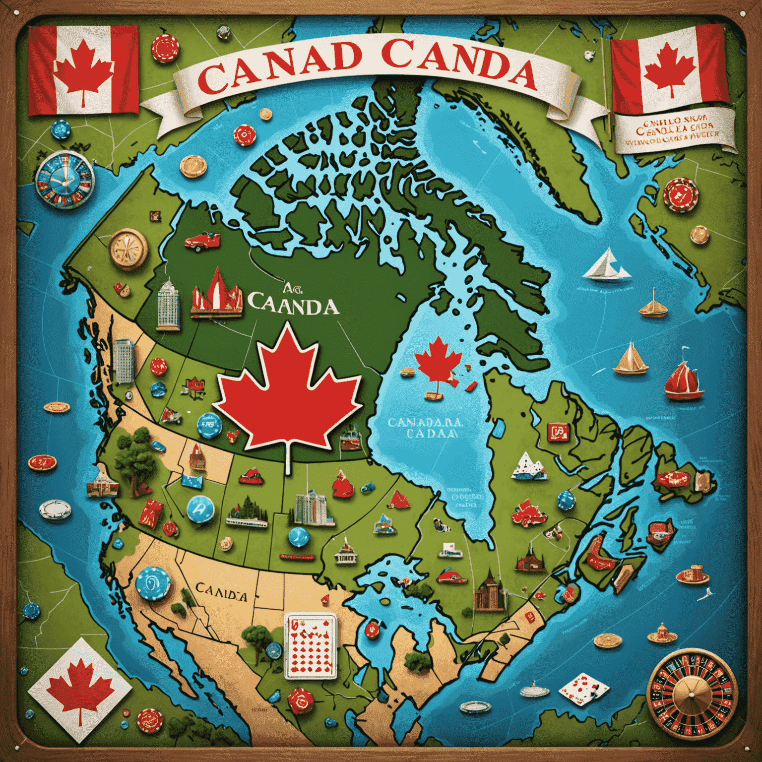 Map of Canada with iconic landmarks and social casino symbols, showing the growth and influence of Canadian companies in the global social casino industry