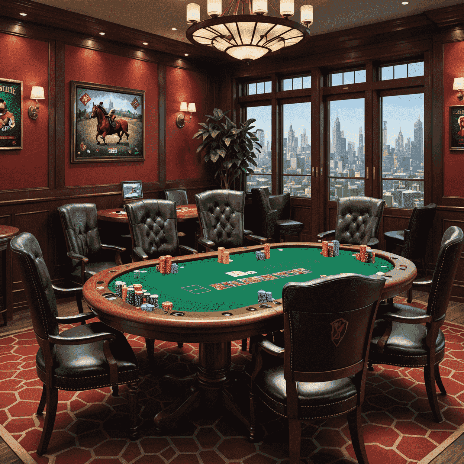 Zynga Poker table with chips, cards, and player avatars around it